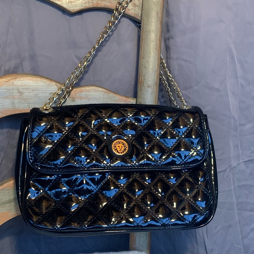 Black Quilted Patent Leather Anne Klein Bag